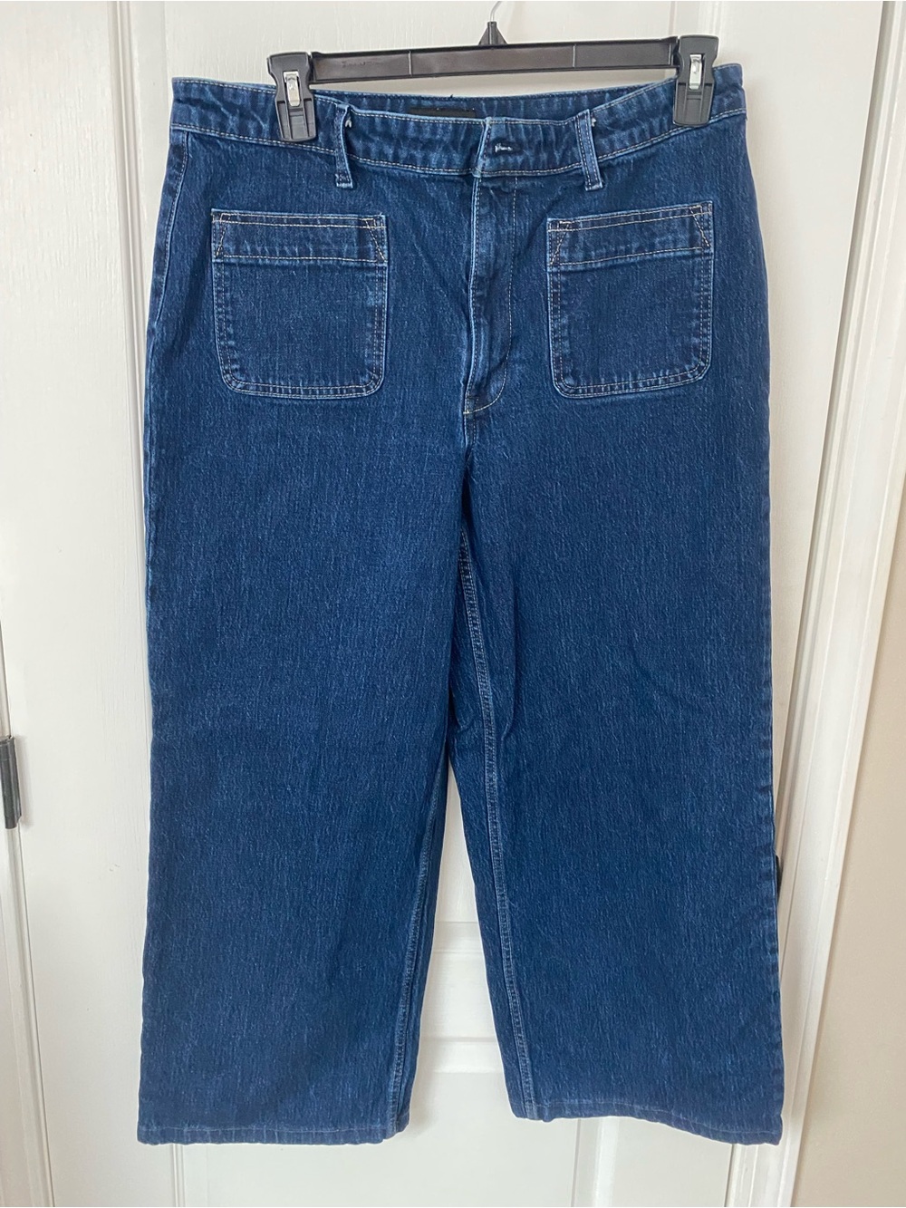 Wide Leg Women's Denim Pants in Deep Blue